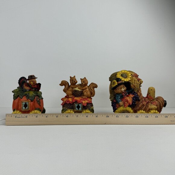 Vintage Ceramic Light-Up Train Set Autumn Harvest Fall Cornucopia Squirrels 3 pc - Picture 11 of 16